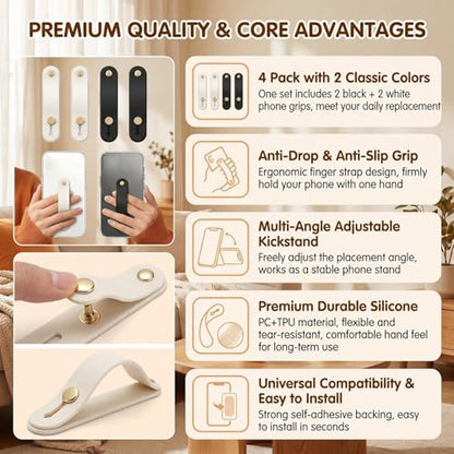 4 Pack Phone Finger Strap Grips Holder for Smartphones & Tablets