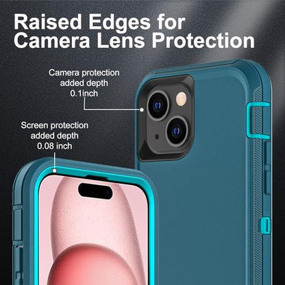 YKHJKLEC for iPhone 15 Case, Military Grade 3 in 1 Heavy Duty Shockproof/Drop Proof/Dust Proof Case with 2Pcs Tempered Glass Screen Protector (Blue/Turquoise) - color: Blue/Turquoise