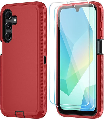 Qinmay Phone Case for Samsung Galaxy A17 5G Case, Galaxy A16 5G Case with HD Screen Protector, Heavy Duty Shockproof 3-Layer Cover Phone Case for Galaxy A17 / A16 ，RedBlack - color: RedBlack