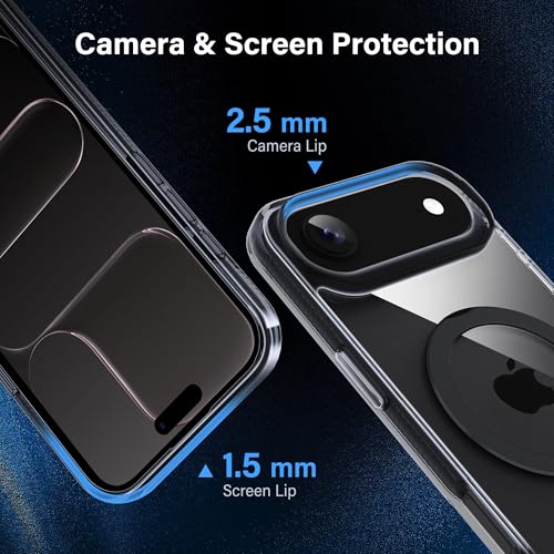 Magnetic Case for iPhone Air - [Built-in Invisible Stand] [Compatible with MagSafe] [Military Grade Drop Protection] Anti-Yellowing Hard Back Silicone Edge Cover, 6.5", Clear Black - color: Clear Black, size: iPhone Air 6.5''