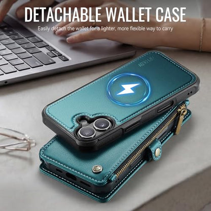 for iPhone 16 Plus - Phone Case Wallet Magnetic Detach, Turquoise - color: Turquoise, size: iPhone 16 Plus