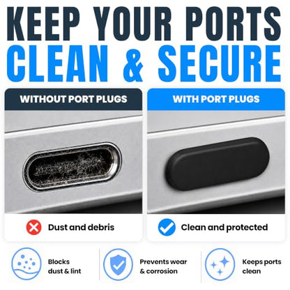 USB C and 3.5mm Dust Plugs 5 Pairs with SIM Tool and Cleaning Brush, Black - color: Black, 5 Pairs, size: 5 Pairs