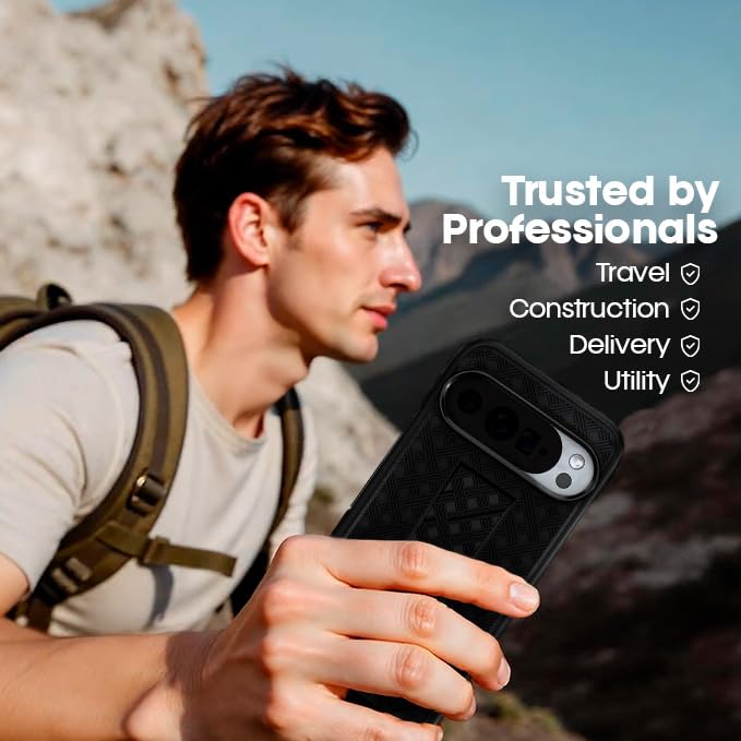 MOTIVE for Google Pixel 10 Pro XL Case with Belt Clip, Kickstand | 6.8" | Ranger v1 Series, Black, 360° rotating holster, open-top/open-bottom port access, textured grip, slim design, field-ready - size: Pixel 10 Pro XL
