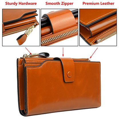 YALUXE Women's Real Leather Wallet RFID Protect 21 Card Slots Phone Pocket - color: 1- Waxed Brown, size: Genuine Leather