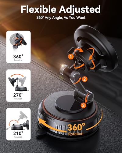 Miracase for MagSafe Car Mount[3600gf Strong Magnet & 89+LBS Suction Base]Vacuum Magnetic Phone Holders for Your Car, 360° Adjustable Dashboard & Windshield Mount with Dash Accents for All Smartphones - color: Striped Black