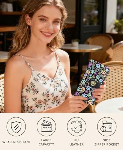 GIANCOMICS Puppy Dog Paw Womens Wallet RFID, Cute Credit Card Holder Bifold | Billfold, Cute Cash Purse, Travel Zipper Coin Pocket, Compact Clutch, PU Leather, ID Window, 11 Card Slots, Ladies Gift Woman - color: Colorful Paw