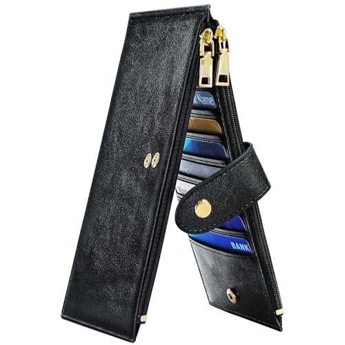 Travelambo RFID Wallet Women Large Size Bifold Multi Card Wallet Case with Zipper Pocke Credit Card Holder for Women - color: Black Wax Leather