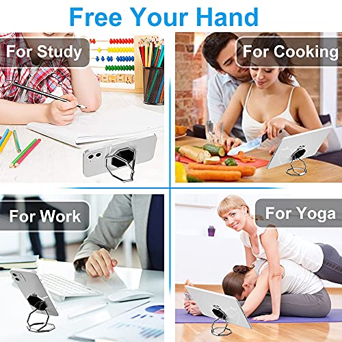 Cellphone Ring Holder Finger Kickstand, Foldable 360° Rotation Cell Phone Stand for Desk, Magnetic Car Mount, Metal Multi-Angle for Phone Back Grip Compatible with iPhone, iPad (Silver) - color: Silver