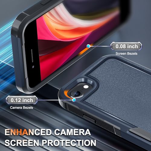 Case for iPhone 8/7/SE 2022 2020, with Screen Protector,Military Grade Heavy Duty Shockproof Phone Cover with Wrist Lanyard Strap for iPhone 8/7/SE 2nd 3rd 4.7 inch,Navy Blue | with Screen Protector+Wrist Lanyard Strap,Heavy Duty Shockproof Case for iPhon