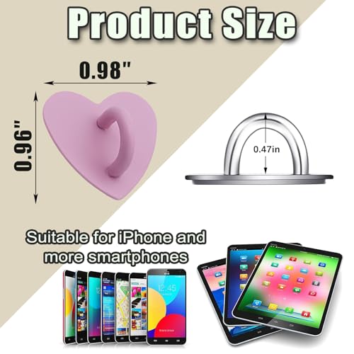 12 Pcs Metal Phone Finger Grip Hook Adhesive Heart Shaped Phone Charm Hook Smartphones Accessories Charm Loop Stand Keychain Ring Smartphones Holder Heart Pad Ring for DIY Hanging Supplies (Pink) - color: Pink