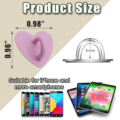 12 Pcs Metal Phone Finger Grip Hook Adhesive Heart Shaped Phone Charm Hook Smartphones Accessories Charm Loop Stand Keychain Ring Smartphones Holder Heart Pad Ring for DIY Hanging Supplies (Pink) - color: Pink