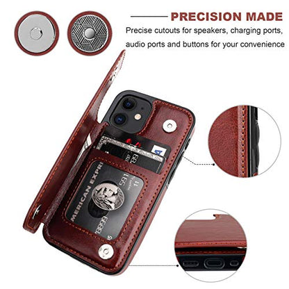 ONETOP for iPhone 12 Mini Wallet Case with Card Holder,Brown - color: Brown