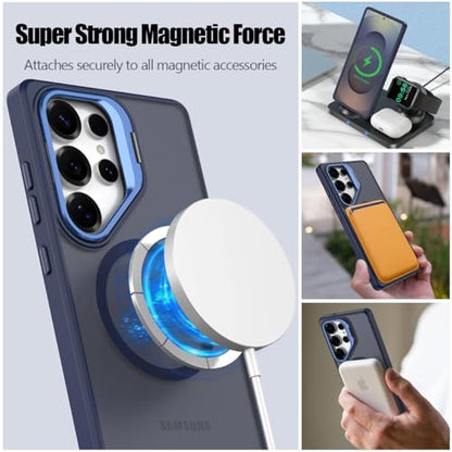 Nvollnoe for Samsung S25 Ultra Case Compatible with MagSafe Military Grade Shockproof Heavy Duty Protective Adjustable Kickstand Matte Semi Clear Phone Cover for Samsung S25 Ultra(Blue) - color: Blue