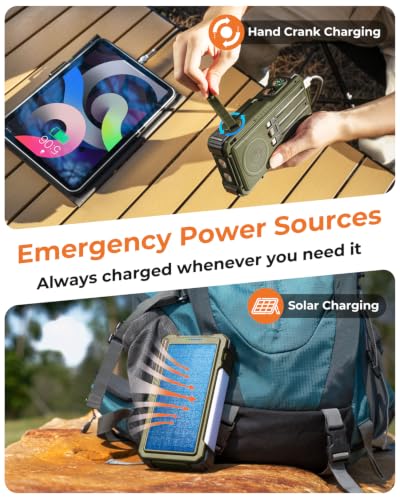 BLAVOR Solar Power Bank with Hand Crank and Built-in 4 Cables 20000mAh - color: Green