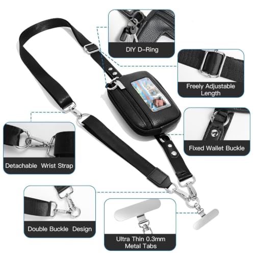 MOLOPPO Phone Lanyard for Smartphone, Adjustable Crossbody Strap-Black Bag - color: A3- Black With Bag