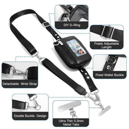 MOLOPPO Phone Lanyard for Smartphone, Adjustable Crossbody Strap-Black Bag - color: A3- Black With Bag