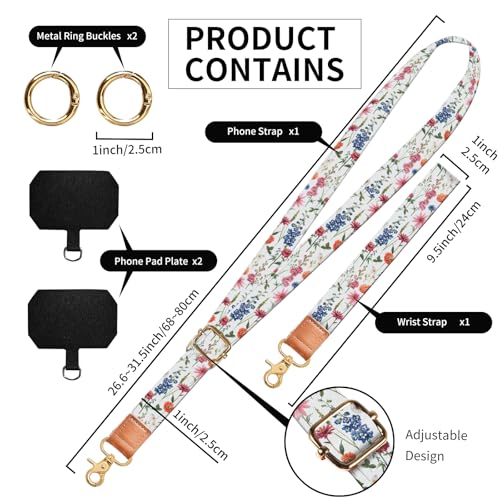 Phone Lanyard Crossbody Wrist Strap, Cute Cell Phone Lanyards for around the Neck Wristlet Wrist Strap - color: Boho Cute Flowers