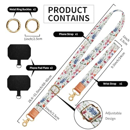 Phone Lanyard Crossbody Wrist Strap, Cute Cell Phone Lanyards for around the Neck Wristlet Wrist Strap - color: Boho Cute Flowers