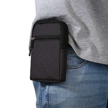 Vertical Cell Phone Belt Clip Holster, Phone Waist Bag for Mens, Nylon Smartphone Holder with Belt Loop Mobile Phone Waist Belt Pouch Wallet Zipper Phone Carrying Case Outdoor Sport Travel Bumbag - color: Black