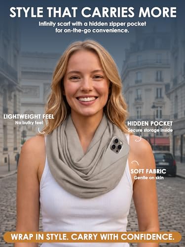 Pop Fashion Solid Color Hidden Zipper Pocket Scarf - Fashion Scarf for Women - All Seasons - color: Grey