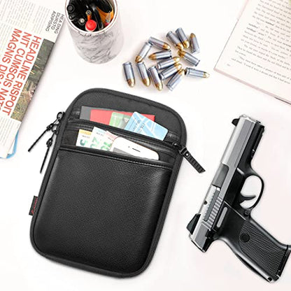 FINPAC Concealed Carry Gun Pouch, Soft Pistol Case Fanny Pack Firearm Bag | Pistol Bag Waist Belt with Holster for Handgun, Air Gun, Men, Women - color: Black - Standard Size w/ Shoulder Strap