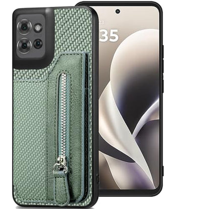 for Motorola Moto G Power 2026 Wallet Case with Card Holder, Slim | Shockproof Protective Phone Cases for Women, Carbon Fiber Pattern Design, Built-in 4 Credit Card Slots and 1 Zipper Pocket - color: Green