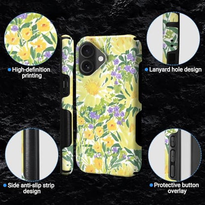 Case for iPhone 16 | Anti-Slip Side Handle| Bold Protective Design | Compatible with MagSafe | Bright Yellow Wildflowers | - color: Bright Yellow Wildflowers, size: iPhone 16