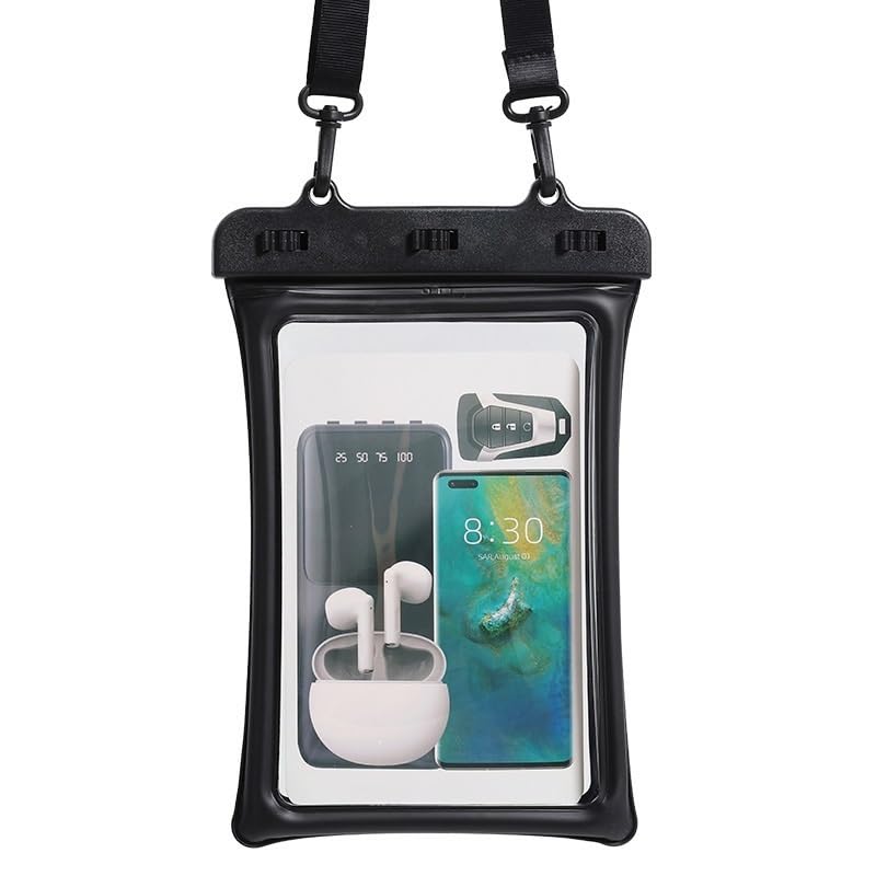 Universal Waterproof Phone Pouch — Oversized, can be Used as a Shoulder Bag, Featuring Dual airbags and a Transparent Touchscreen.(Black) - color: Black