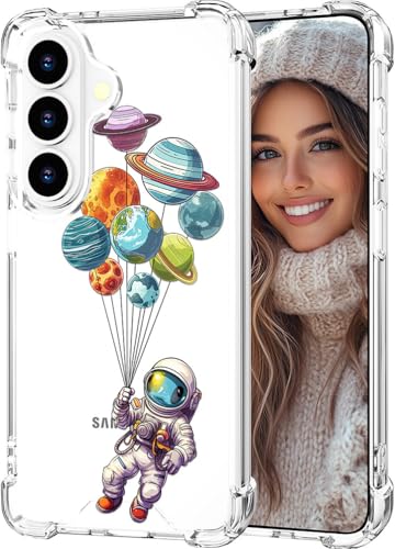 Hungo Compatible for Samsung Galaxy S26 Case, Thin Slim Cute Girly Skin Cases Protector with Airbag Bumper for Women Girls (Clear Cartoon Astronaut Galaxy) - color: Clear Cartoon Astronaut Galaxy, size: Galaxy S26