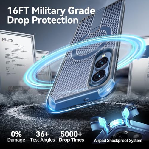 for Samsung Galaxy S25 Edge Case with Stand Compatible with MagSafe +1 Screen Protector, [Built in Kickstand &Magnet][Heat Dissipate] Protective Matte Case for Galaxy S25 Edge (Blue) - color: Blue