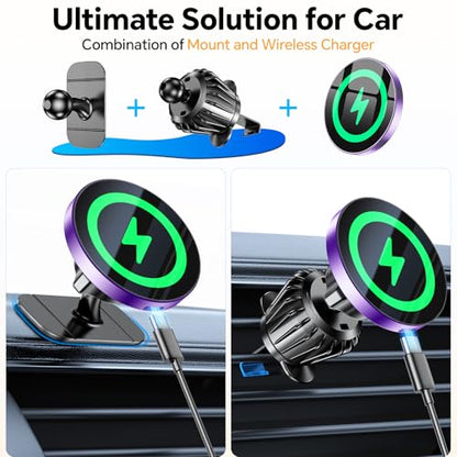 Coolpow Magsafe Car Mount Charger, Magnetic Wireless Car Charger for iPhone - color: Purple