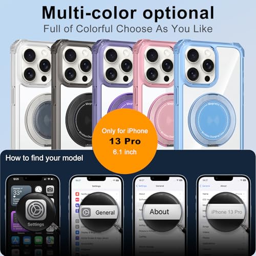 Clear Case for iPhone 13 Pro Case Magnetic 360 Rotatable Ring Stand | Military Grade Heavy Duty Cover with 360 Rotatable Ring Kickstand -260417 - color: Clear Black, size: iPhone 13 Pro