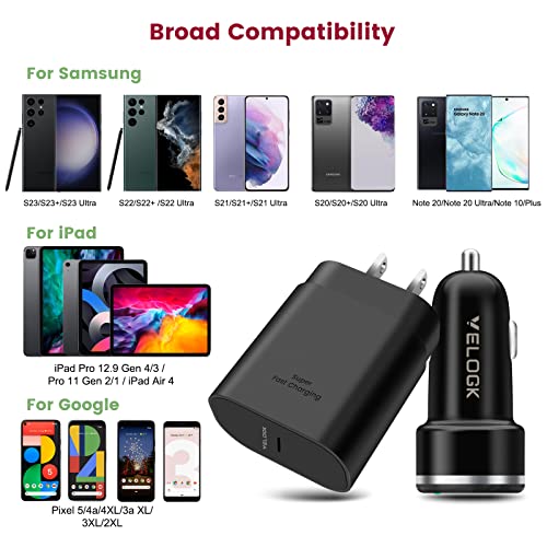 Super Fast Charger Type C Kit, VELOGK 25W PD/PPS USB C Wall/Car Charger - size: 3.3ft