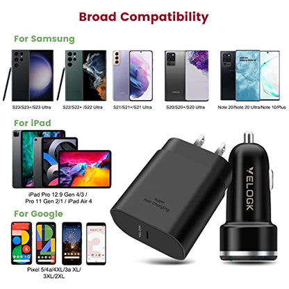 Super Fast Charger Type C Kit, VELOGK 25W PD/PPS USB C Wall/Car Charger - size: 3.3ft