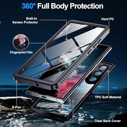 xiwxi for Samsung Galaxy S22 Ultra Case Waterproof,[IPX8 Underwater Case][Full Body Shockproof & Military Dropproof] Clear Sound Quality Built-in Screen Protector for Samsung S22 Ultra 6.8 inch-Black - size: For Samsung S22 Ultra-6.8"