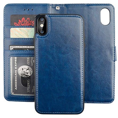 Bocasal Detachable Wallet Case Card Holder for iPhone Xs Max, Blue - color: Blue
