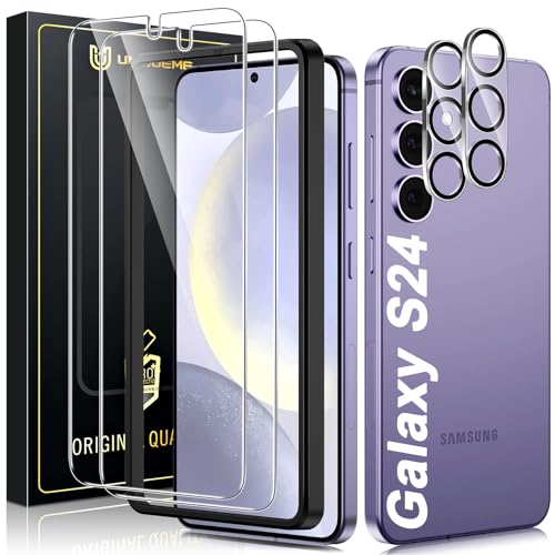 UniqueMe 2+2 Pack for Samsung Galaxy S24 Screen Protector | Hardness of Diamonds, Tempered Glass, Camera Lens Protector, Upgraded Anti-Explosion, Fingerprint Unlock, Screen Cover