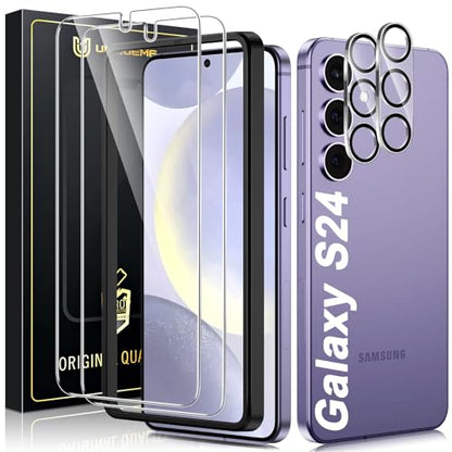 UniqueMe 2+2 Pack for Samsung Galaxy S24 Screen Protector | Hardness of Diamonds, Tempered Glass, Camera Lens Protector, Upgraded Anti-Explosion, Fingerprint Unlock, Screen Cover