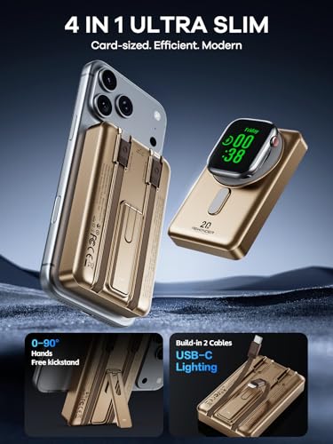 Magsafe Charger 10000mAh PD 20W Power Bank for iPhone & Apple Watch - color: Golden
