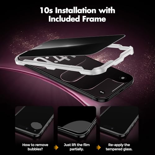 UNBREAKcable Privacy Screen Protector for iPhone Air, Full Coverage Shatterproof Tempered Glass [True 28°Anti Spy] [9H Hardness] [Easy Installation Frame] 2-Pack Private Screen for iPhone Air - size: iPhone Air