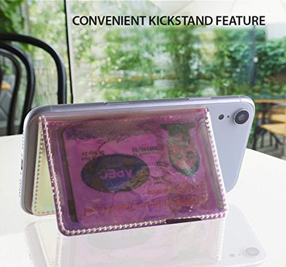 CheapSunday ID Card Holder for Back of Phone Leather Phone Wallet Stick On with Stand Flip Waterproof Leather Adhesive Wallet for Most Cellphones (Clear Rosegold) - color: Clear Rosegold