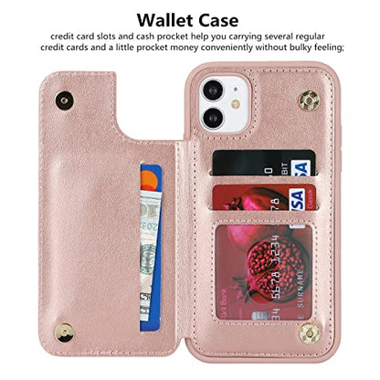 iCoverCase Compatible with iPhone 11 Case with Card Holder, Wallet Phone Case for Women Men RFID Blocking PU Leather Protective Case 6.1 Inch (Rose Gold) - color: Rose Gold