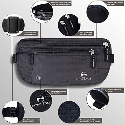 Alpine Rivers Money Belt for Travel - RFID Hidden Wallet, Onyx Black - color: Onyx Black