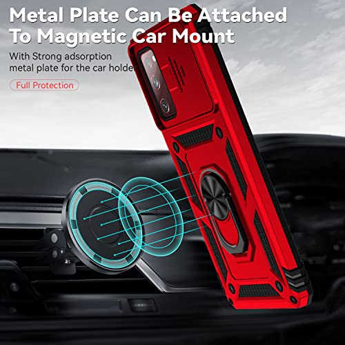 for Samsung Galaxy S20 FE 5G Case with Camera Lens Cover HD Screen Protector, Military-Grade Drop Tested Magnetic Ring Holder Kickstand Protective Phone Case for Samsung Galaxy S20 FE 5G (Red) - color: Red with camera cover Military-Grade 2nd gen