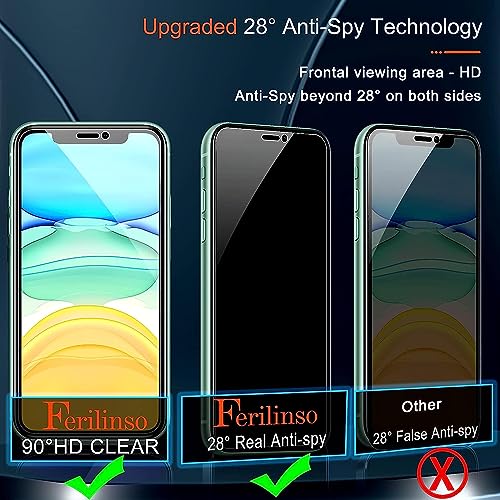 Ferilinso 2 Pack Privacy Screen Protector for iPhone 11, Tempered Glass - size: iPhone 11-6.1 IN