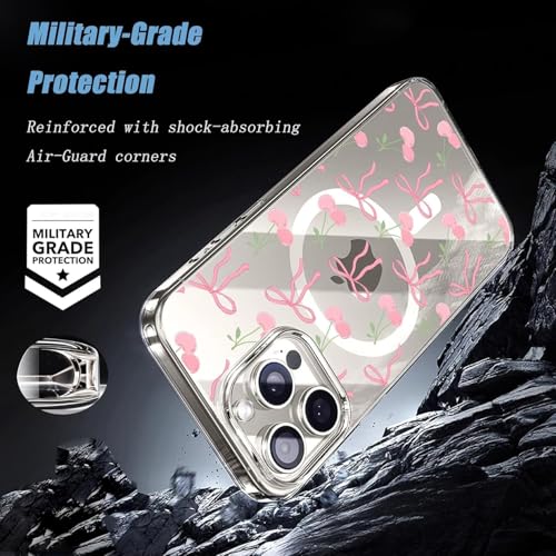Magenetic Bow Case Compatible with Magsafe for iPhone 16e Clear Phone Cover with Cute Cherry Pattern Soft TPU Hard Back Shockproof Protective Case for iPhone 16e - size: for iPhone 16e