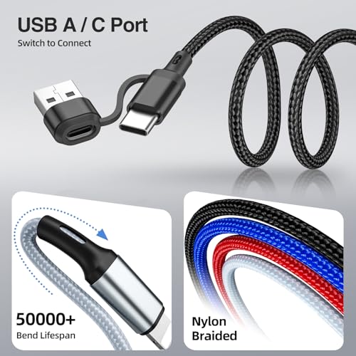 6 in 1 Multi Charging Cable, USBA/C Universal Multiple Charger Cords, 3Pack