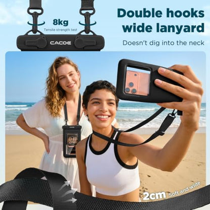 CACOE Floatable Waterproof Phone Pouch 2 Pack Up to 9.0", Black+Black | Floatable, IPX8 Waterproof Phone Case,Adjustable Lanyard,Dry Bags for Beach/Cruise/Travel/Camping/Kayak/Vacation Essentials - color: Black+Black#1, size: Up to 9.0"-Floatable