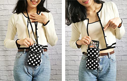 Tainada 2-Zip Neck Phone Pocket Bag w/Belt Loop (Black White Polka Dots) | For Men/Women; Water-resistant neoprene pouch, shockproof, lightweight, w/carabiner; Compatible with most of smartphones - color: Black White Polka Dots
