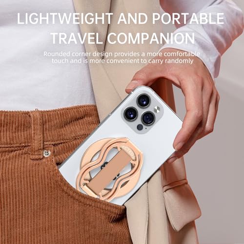 RESPECTED-BRO-Magnetic-Phone-Grip-Stand-with-Finger-Strap, 4-in-1 Magnetic Ring Holder, Kickstand and Elastic Strap for Phones, Universal Fit for iPhone 17/16/15/14/13/12, Android and Cases(Rose Gold) - color: Rose Gold